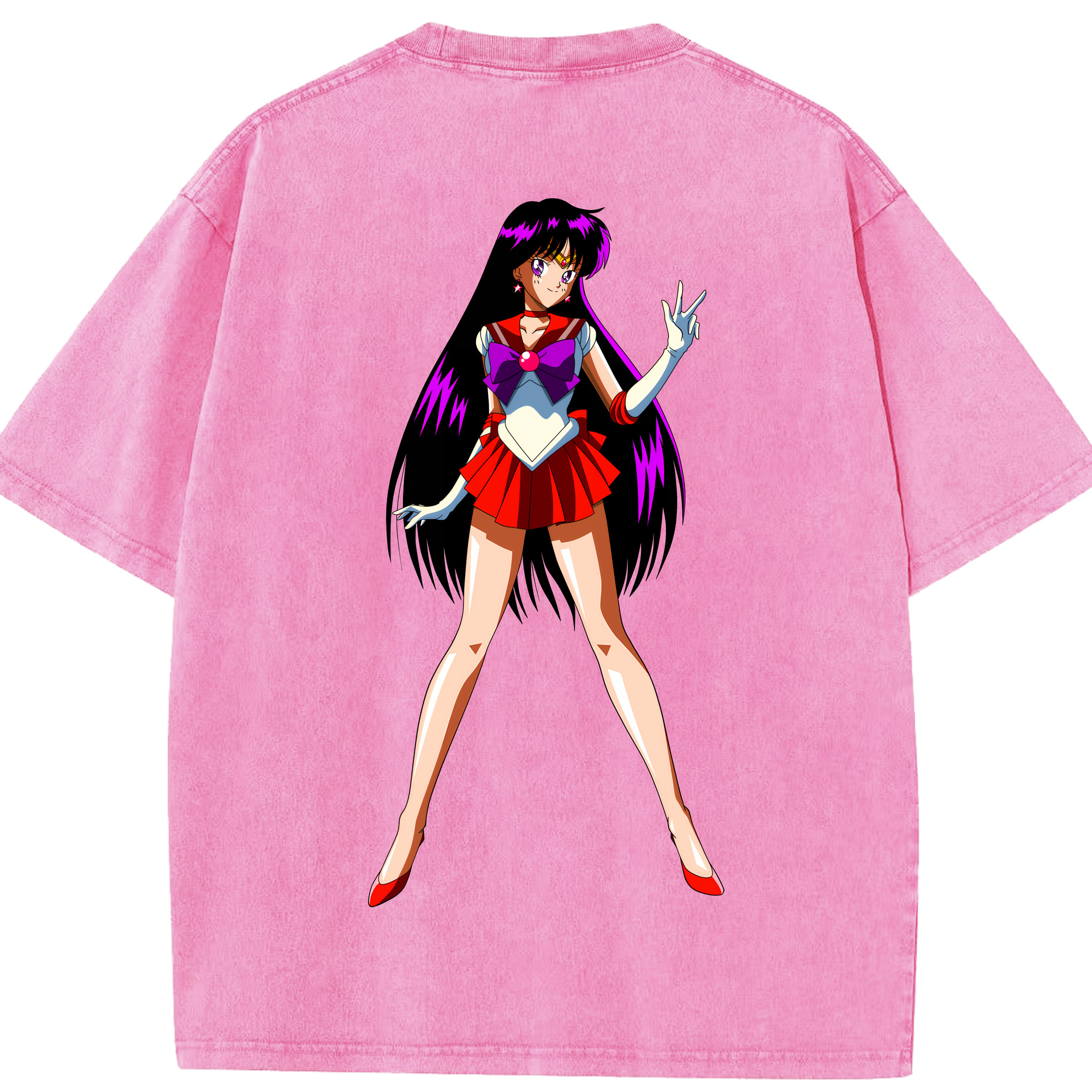 （画像用） 美少女戦士セーラームーン 火野レイ ひの レイ Sailor Moon Hino Rei （セーラーマーズ,Sailor Mars） 綿100% ヴィンテージ風 半袖Tシャツ（背面プリント）
